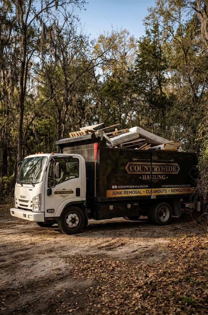 Countryside Hauling heavy-duty 20-yard Isuzu NPR dump truck loaded with a haul in Leon County